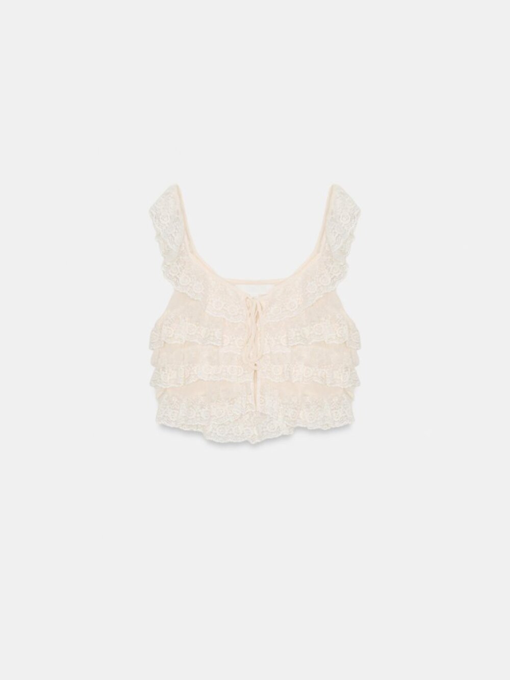 Zara Ecru Ruffled Lace Top Size XS - Picture 3 of 10